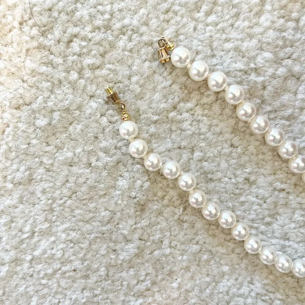 Beaded Faux Pearl Rhinestone Drop Pendant Stamped 